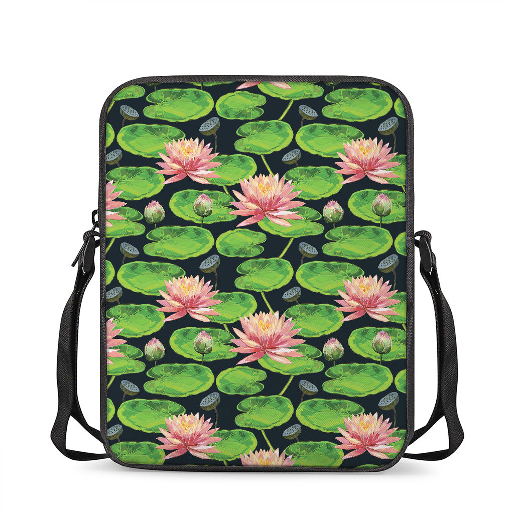 Water Lily Flower Pattern Print Rectangular Crossbody Bag