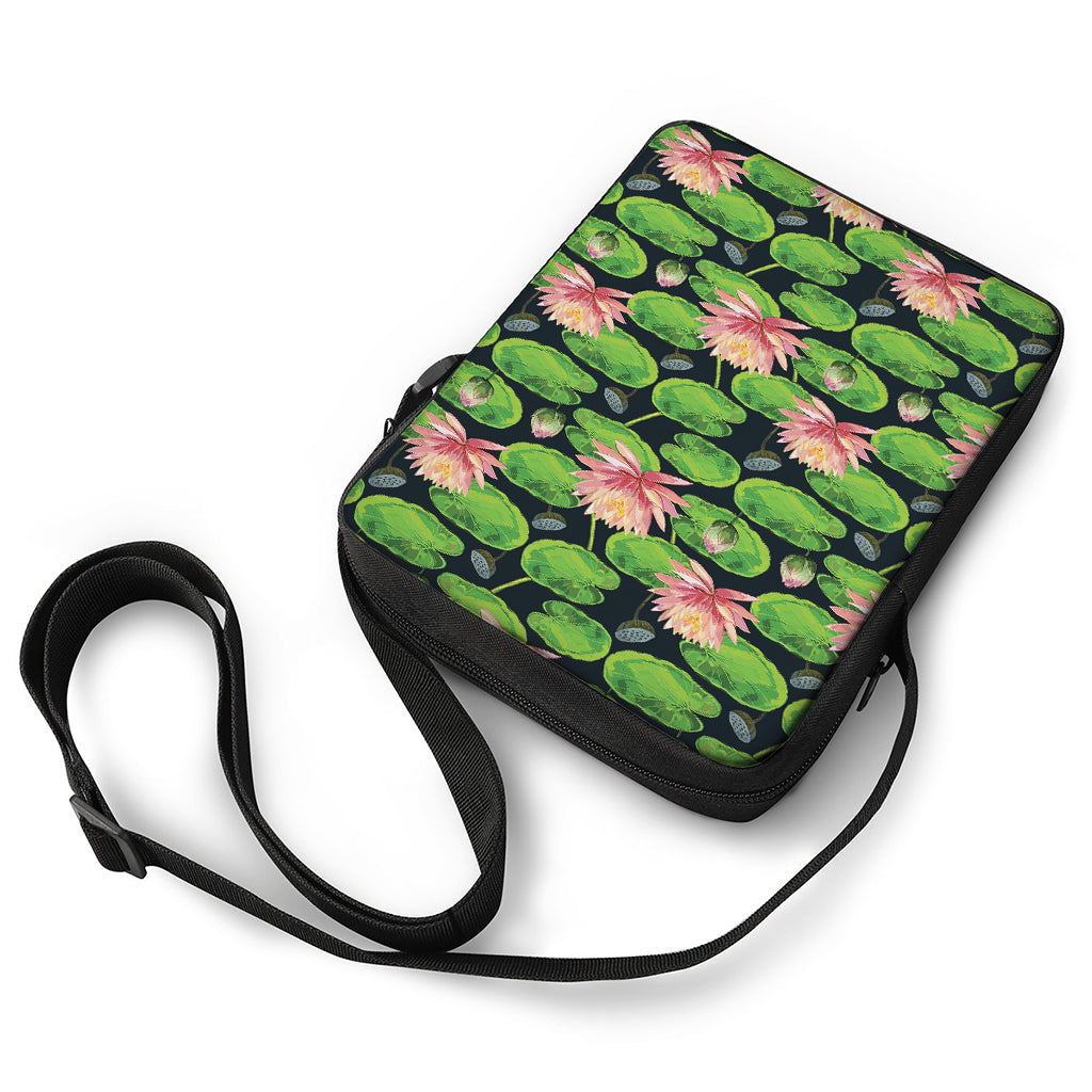 Water Lily Flower Pattern Print Rectangular Crossbody Bag