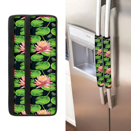 Water Lily Flower Pattern Print Refrigerator Handle Covers