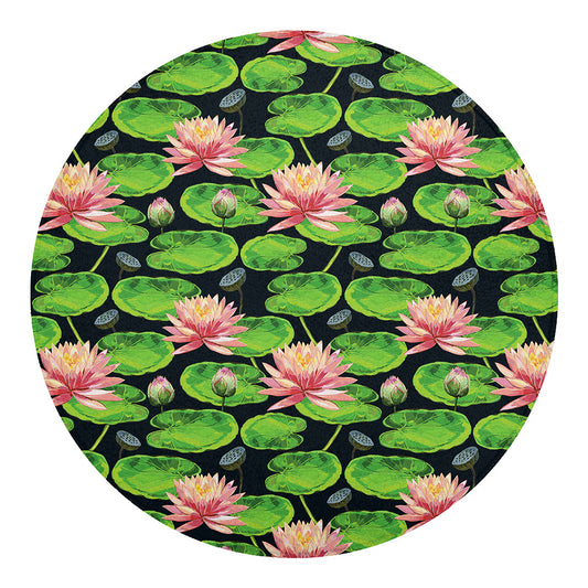 Water Lily Flower Pattern Print Round Blanket