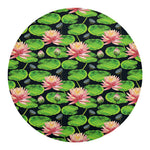 Water Lily Flower Pattern Print Round Blanket