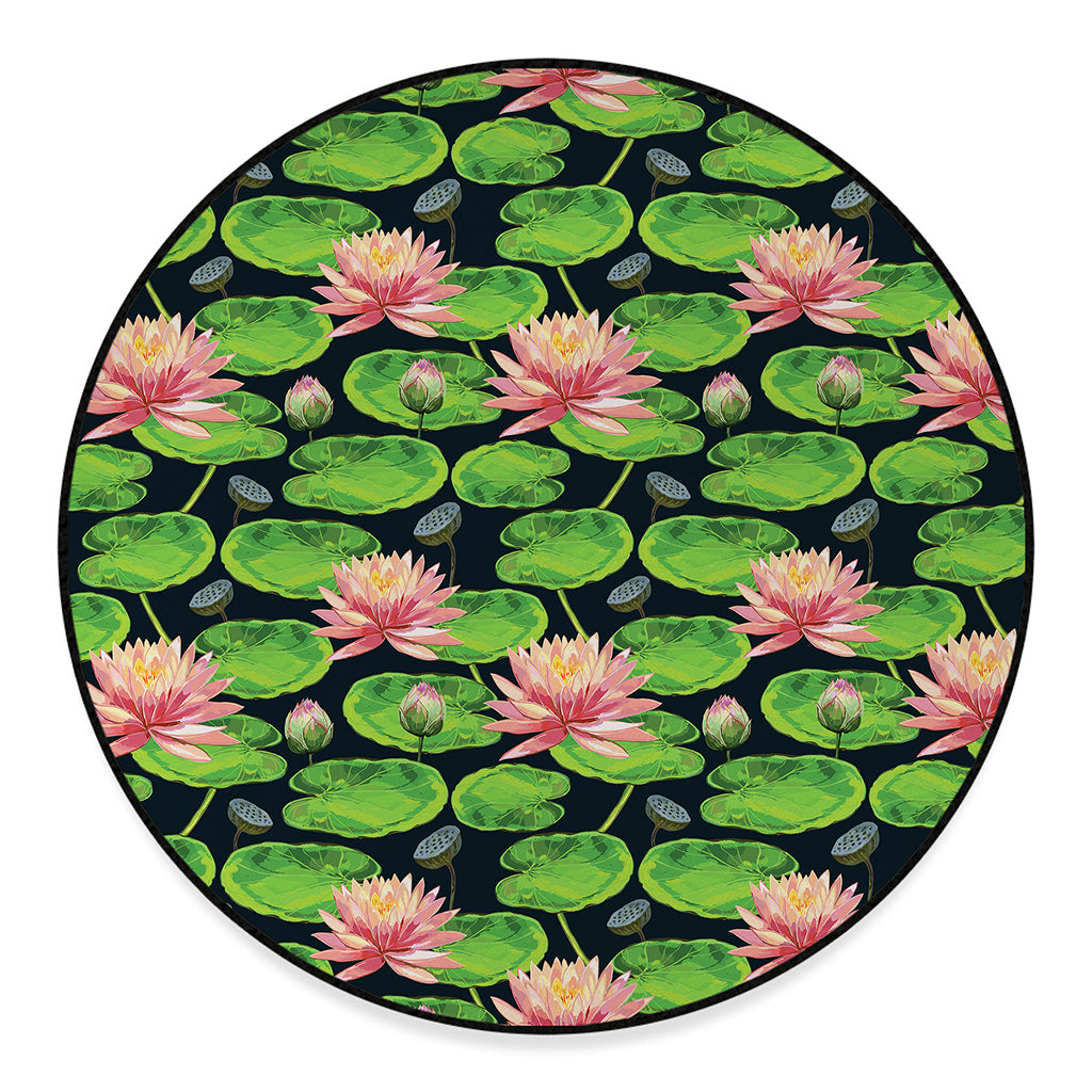 Water Lily Flower Pattern Print Round Floor Mat