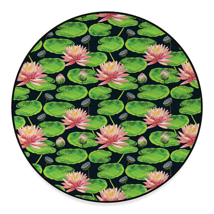 Water Lily Flower Pattern Print Round Floor Mat