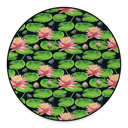Water Lily Flower Pattern Print Round Floor Mat