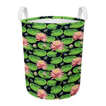 Water Lily Flower Pattern Print Round Laundry Basket