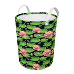 Water Lily Flower Pattern Print Round Laundry Basket
