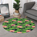 Water Lily Flower Pattern Print Round Rug