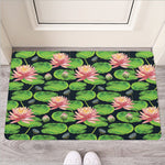 Water Lily Flower Pattern Print Rubber Doormat