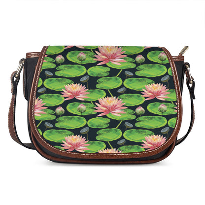Water Lily Flower Pattern Print Saddle Bag