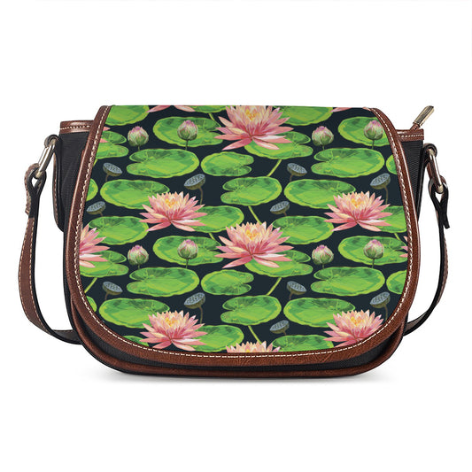 Water Lily Flower Pattern Print Saddle Bag