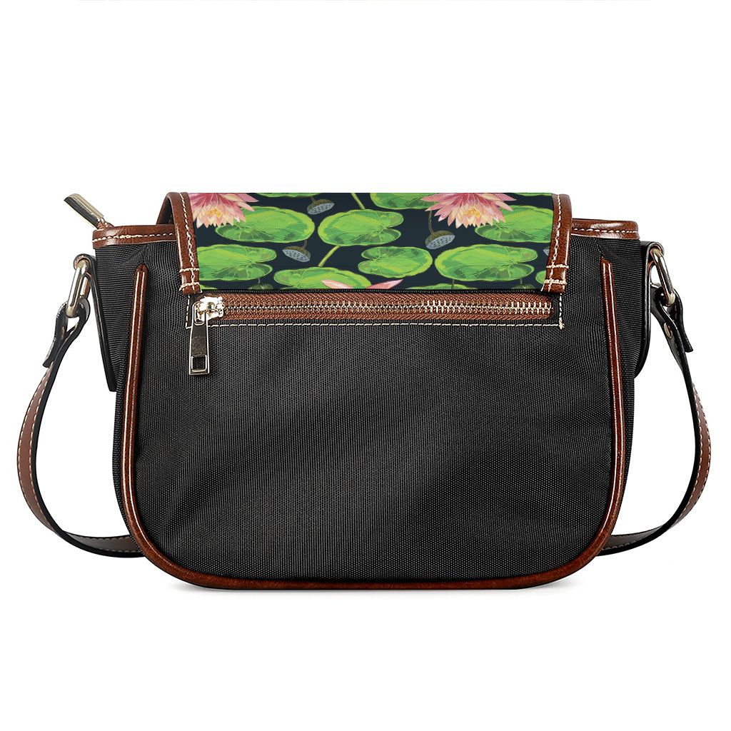 Water Lily Flower Pattern Print Saddle Bag
