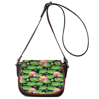 Water Lily Flower Pattern Print Saddle Bag