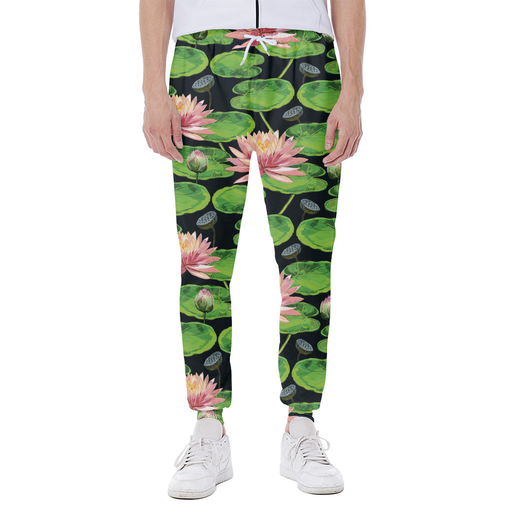 Water Lily Flower Pattern Print Scuba Joggers