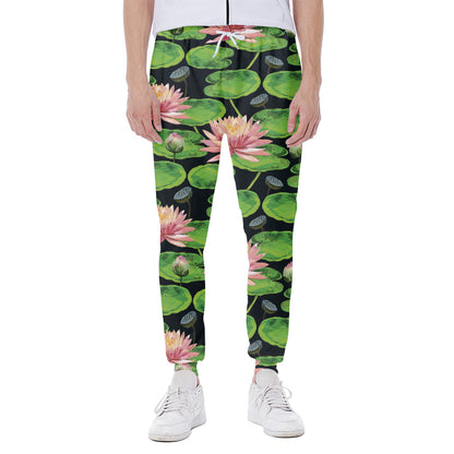 Water Lily Flower Pattern Print Scuba Joggers