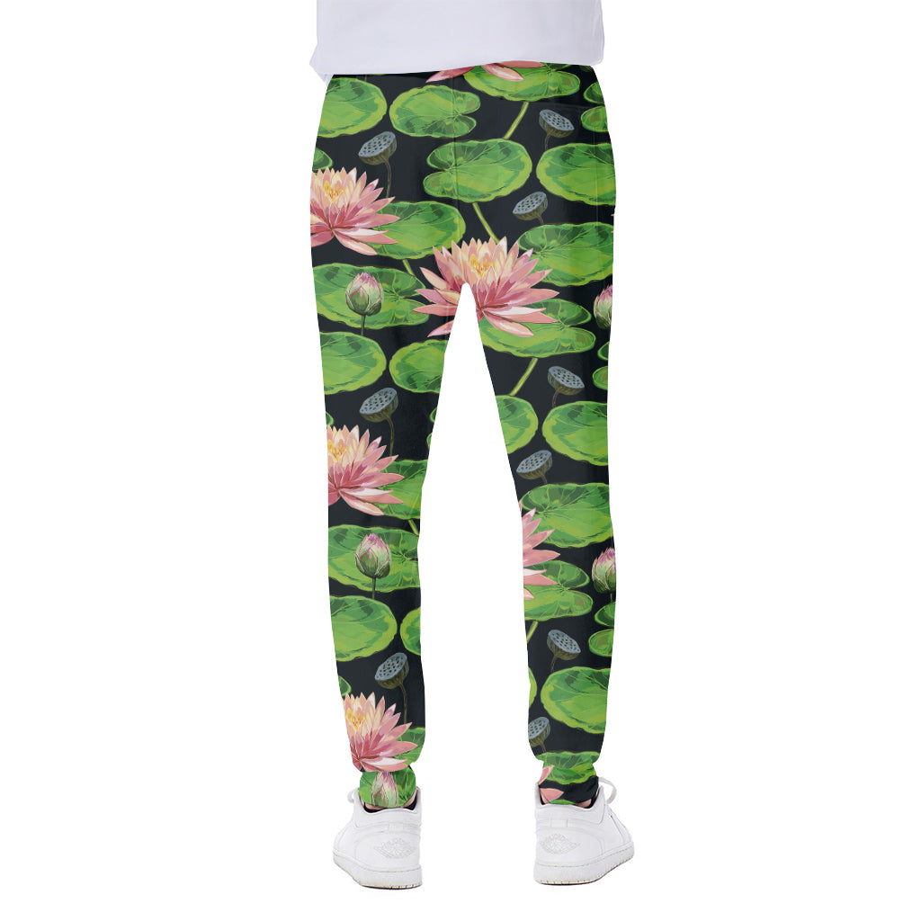 Water Lily Flower Pattern Print Scuba Joggers