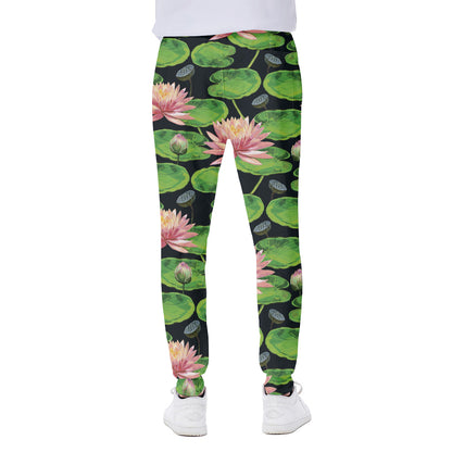 Water Lily Flower Pattern Print Scuba Joggers