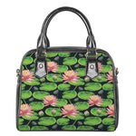 Water Lily Flower Pattern Print Shoulder Handbag