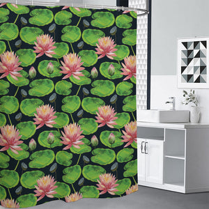 Water Lily Flower Pattern Print Shower Curtain