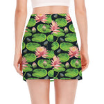 Water Lily Flower Pattern Print Side Slit Mini Skirt