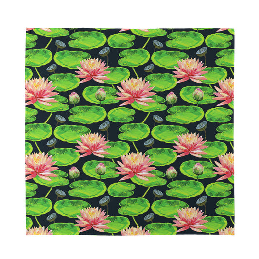 Water Lily Flower Pattern Print Silk Bandana