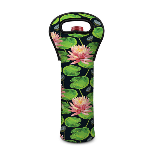 Water Lily Flower Pattern Print Single Neoprene Wine Tote