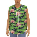 Water Lily Flower Pattern Print Sleeveless Baseball Jersey