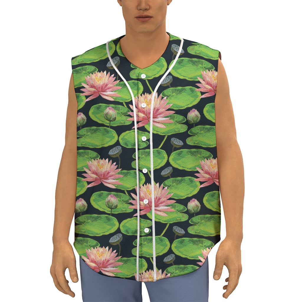 Water Lily Flower Pattern Print Sleeveless Baseball Jersey