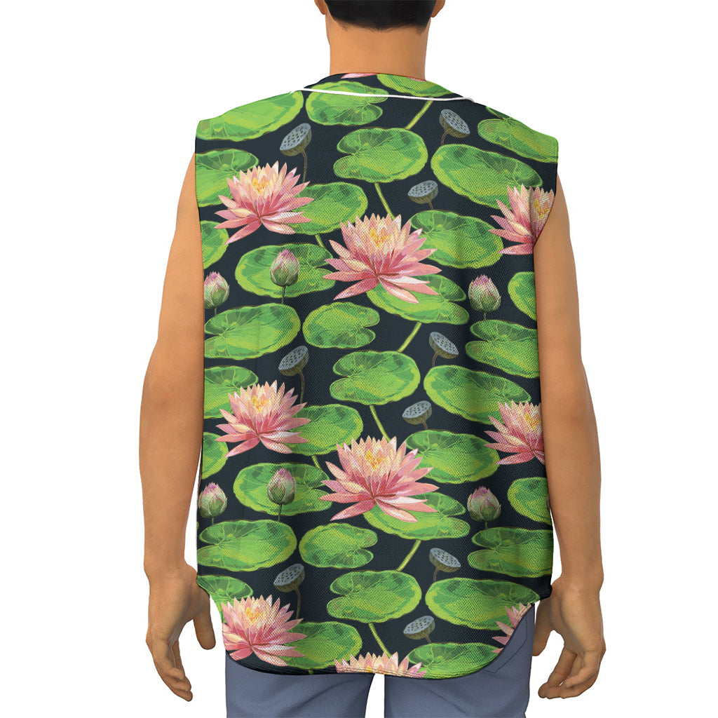 Water Lily Flower Pattern Print Sleeveless Baseball Jersey