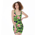 Water Lily Flower Pattern Print Sleeveless Bodycon Dress