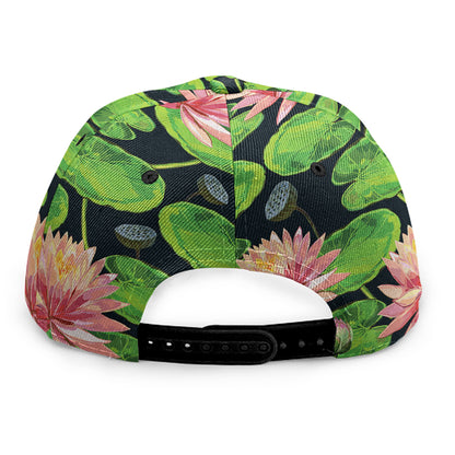 Water Lily Flower Pattern Print Snapback Cap