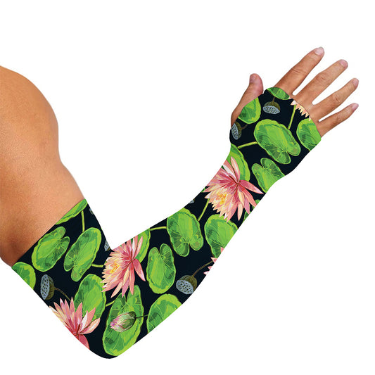 Water Lily Flower Pattern Print Sun Protection Arm Sleeves