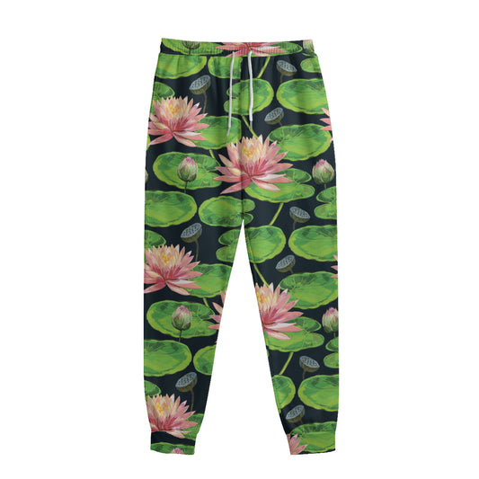 Water Lily Flower Pattern Print Sweatpants