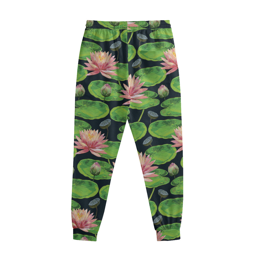 Water Lily Flower Pattern Print Sweatpants