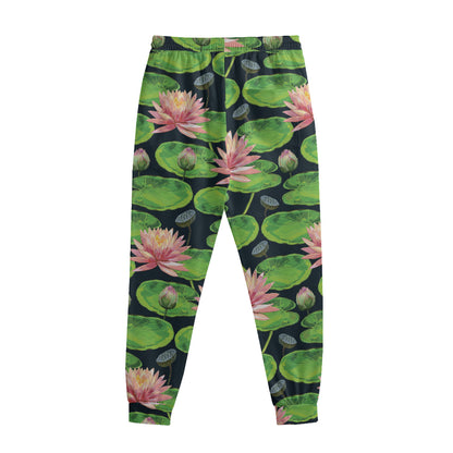 Water Lily Flower Pattern Print Sweatpants