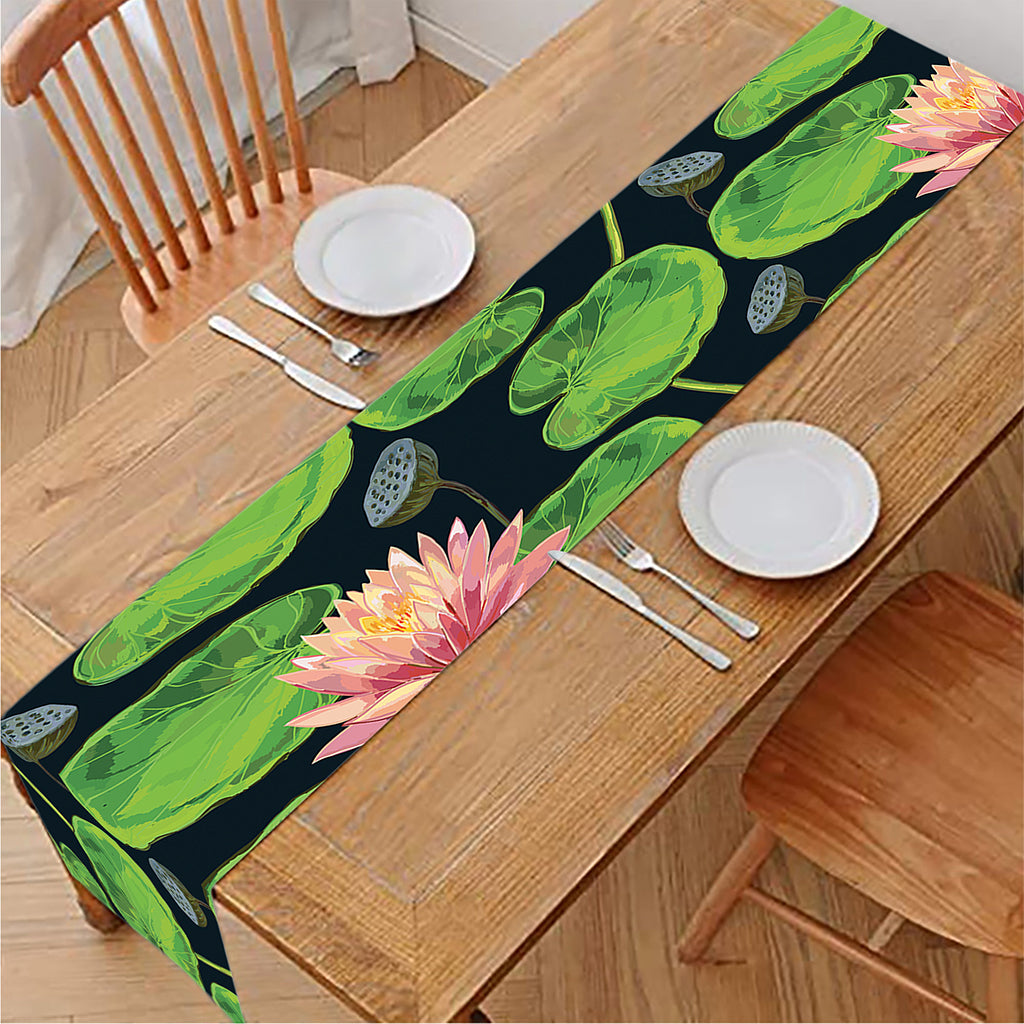 Water Lily Flower Pattern Print Table Runner