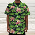 Water Lily Flower Pattern Print Textured Short Sleeve Shirt