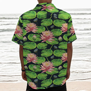 Water Lily Flower Pattern Print Textured Short Sleeve Shirt