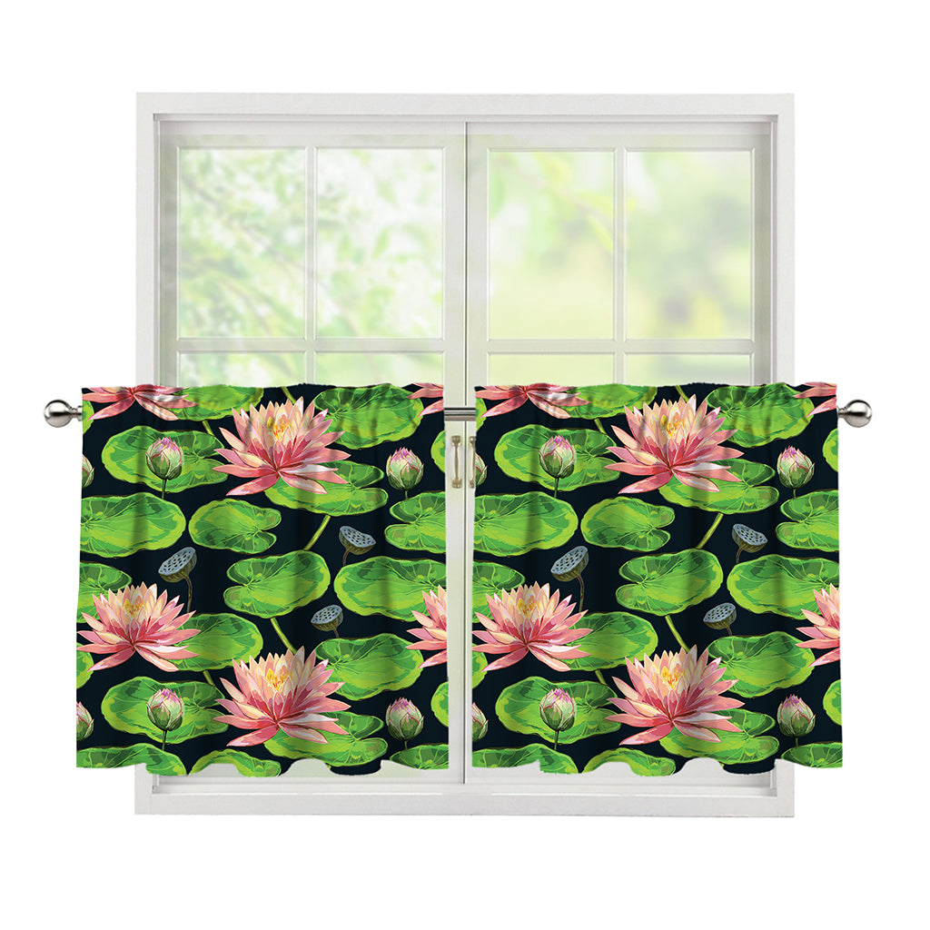 Water Lily Flower Pattern Print Tier Curtains