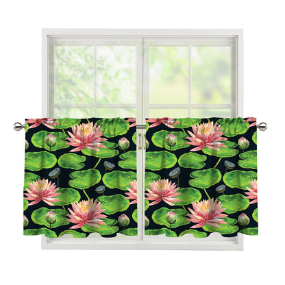 Water Lily Flower Pattern Print Tier Curtains