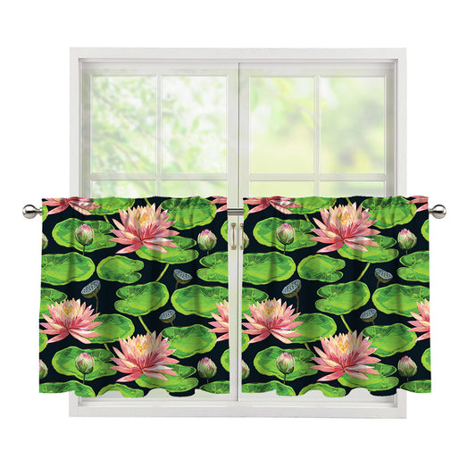 Water Lily Flower Pattern Print Tier Curtains