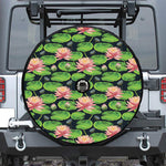 Water Lily Flower Pattern Print Tire Cover With Camera Hole