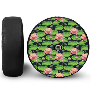 Water Lily Flower Pattern Print Tire Cover With Camera Hole