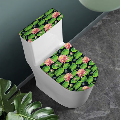 Water Lily Flower Pattern Print Toilet Lid And Tank Cover Set