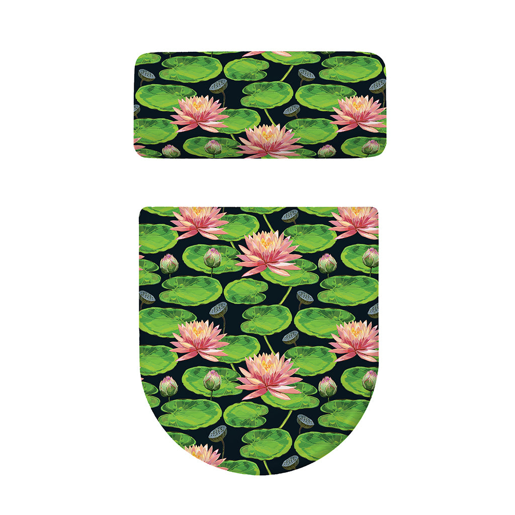 Water Lily Flower Pattern Print Toilet Lid And Tank Cover Set