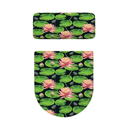 Water Lily Flower Pattern Print Toilet Lid And Tank Cover Set
