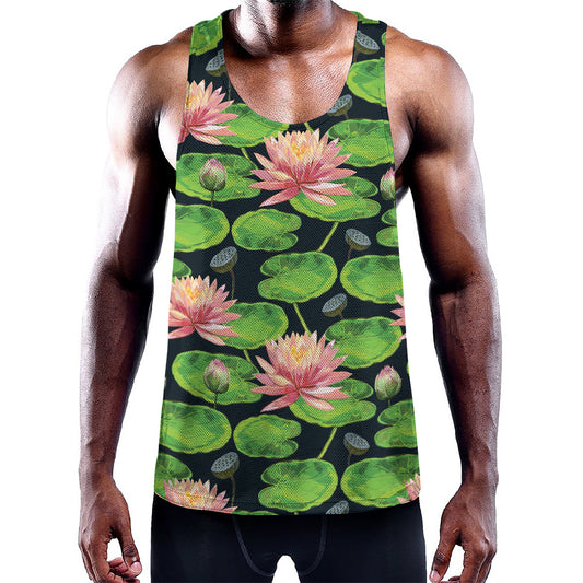 Water Lily Flower Pattern Print Training Tank Top