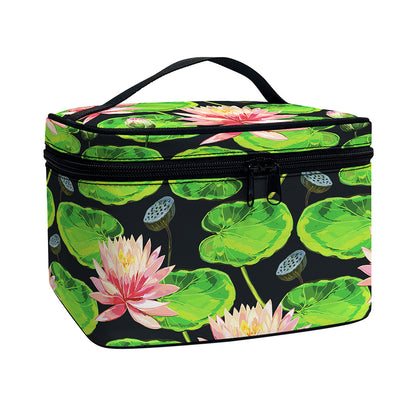 Water Lily Flower Pattern Print Travel Makeup Bag