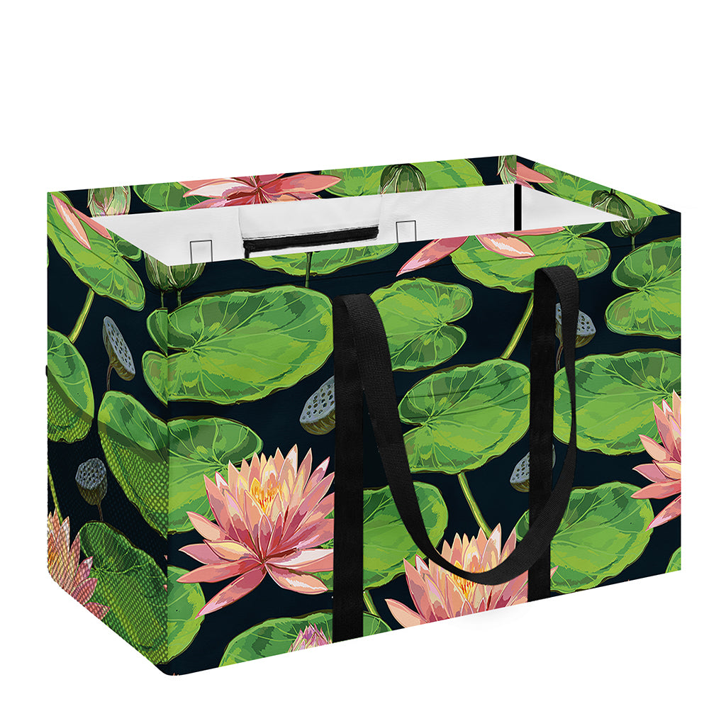 Water Lily Flower Pattern Print Utility Tote Bag