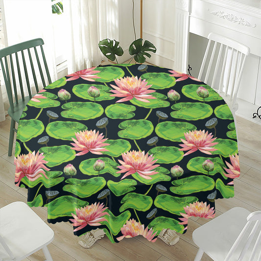 Water Lily Flower Pattern Print Waterproof Round Tablecloth