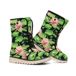 Water Lily Flower Pattern Print Winter Boots